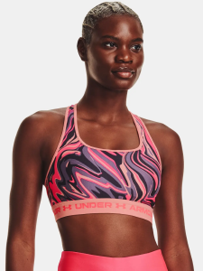 טופ וחולצת קרופ אנדר ארמור לנשים Under Armour Mid Crossback Printed Sports Bra - ורוד