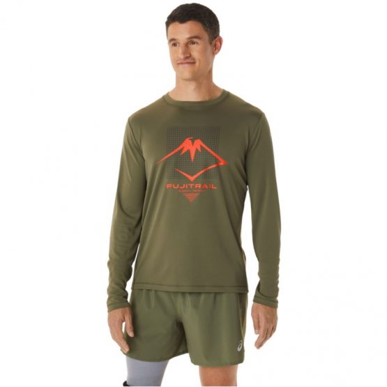 חולצת טי שירט ארוכות אסיקס לגברים Asics Fujitrail Logo - ירוק זית