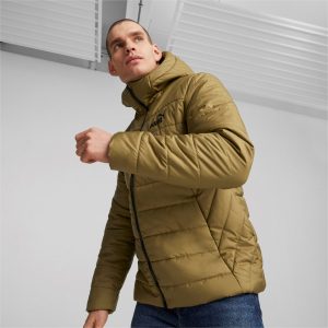 ג'קט ומעיל פומה לגברים PUMA Ess Hooded Padded Jacket - ירוק זית
