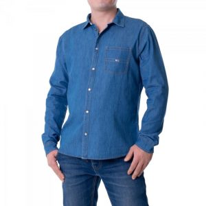 חולצת פולו טומי הילפיגר לגברים Tommy Hilfiger Jeans Tjm Cotton Denim Shirt Mid Indigo - כחול