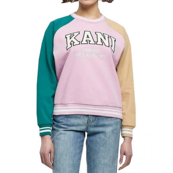 סווטשירט קארל קני לנשים KARL KANI Serif Block College Crew Neck - ורוד