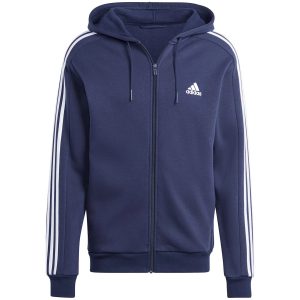 ג'קט ומעיל אדידס לגברים Adidas Essentials Fleece 3-Stripes FZ Hoodie - כחול כההלבן
