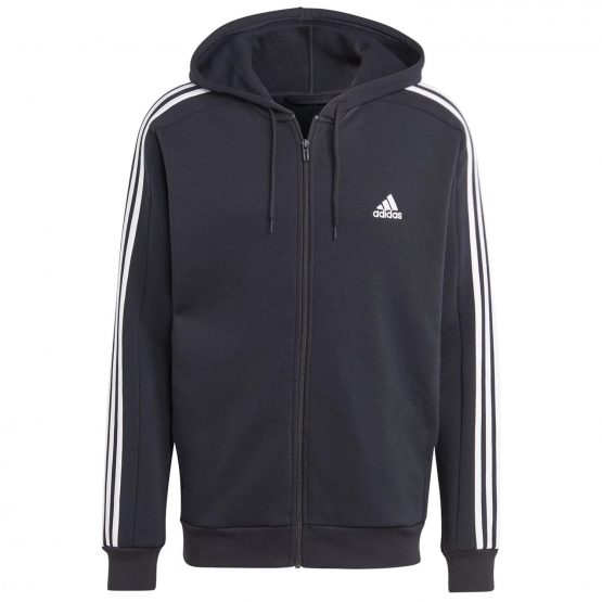 ג'קט ומעיל אדידס לגברים Adidas Essentials Fleece 3-Stripes FZ Hoodie - שחור/לבן