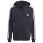 ג'קט ומעיל אדידס לגברים Adidas Essentials Fleece 3-Stripes FZ Hoodie - שחור/לבן