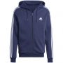 ג'קט ומעיל אדידס לגברים Adidas Essentials Fleece 3-Stripes FZ Hoodie - כחול כההלבן