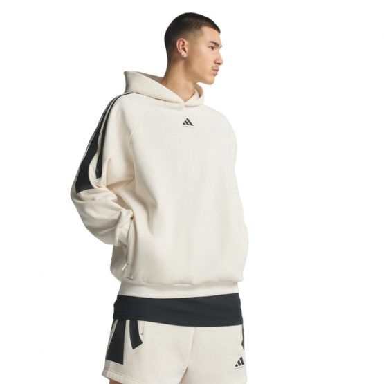 סווטשירט אדידס לגברים Adidas Basketball 3-Stripes Fleece Hoodie - לבן