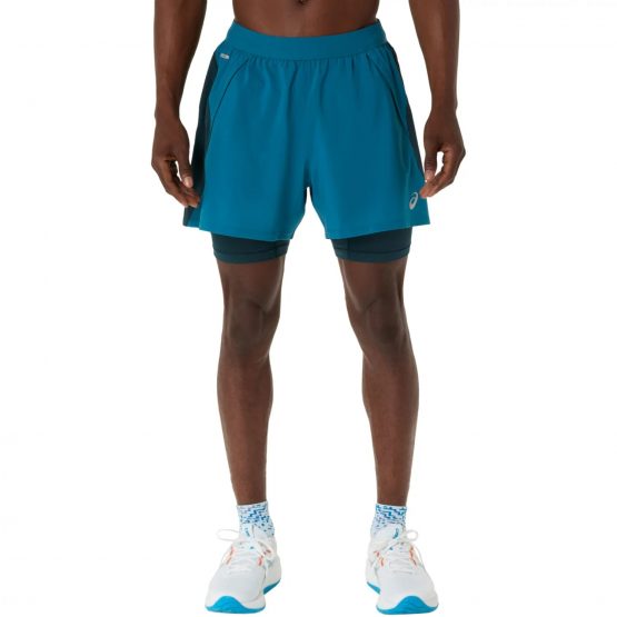 מכנס ספורט אסיקס לגברים Asics Road 2N1 5IN - תכלת